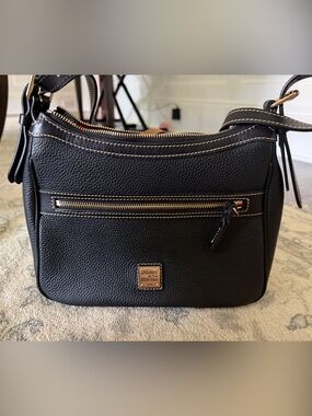 Dooney & Bourke Black Pebbled Leather Shoulder Bag with Gold Hardware